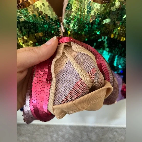 Mac Duggal 93724 Rainbow Sequin Multicolor Striped Long Sleeve Dress Size 2 NWT - Picture 13 of 16